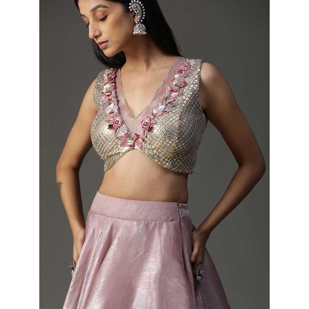Arpita Sulakshana Pink Organza Lehenga with Blouse and Dupatta (Set of 3)