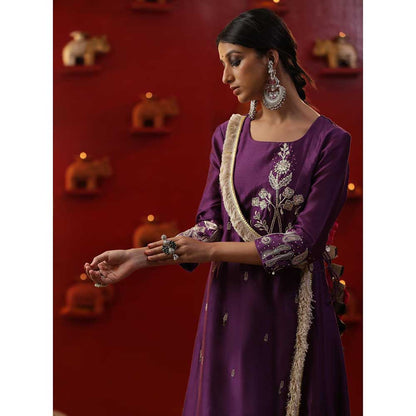 Arpita Sulakshana Purple A-Line Angarkha with Churidar and Dupatta (Set of 3)