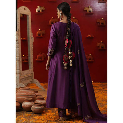 Arpita Sulakshana Purple A-Line Angarkha with Churidar and Dupatta (Set of 3)