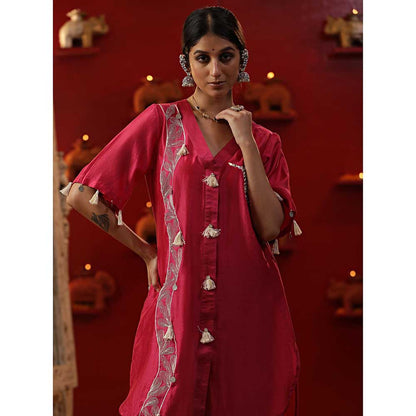 Arpita Sulakshana Pink Handpainted Brajnari Kurta with Pant (Set of 2)