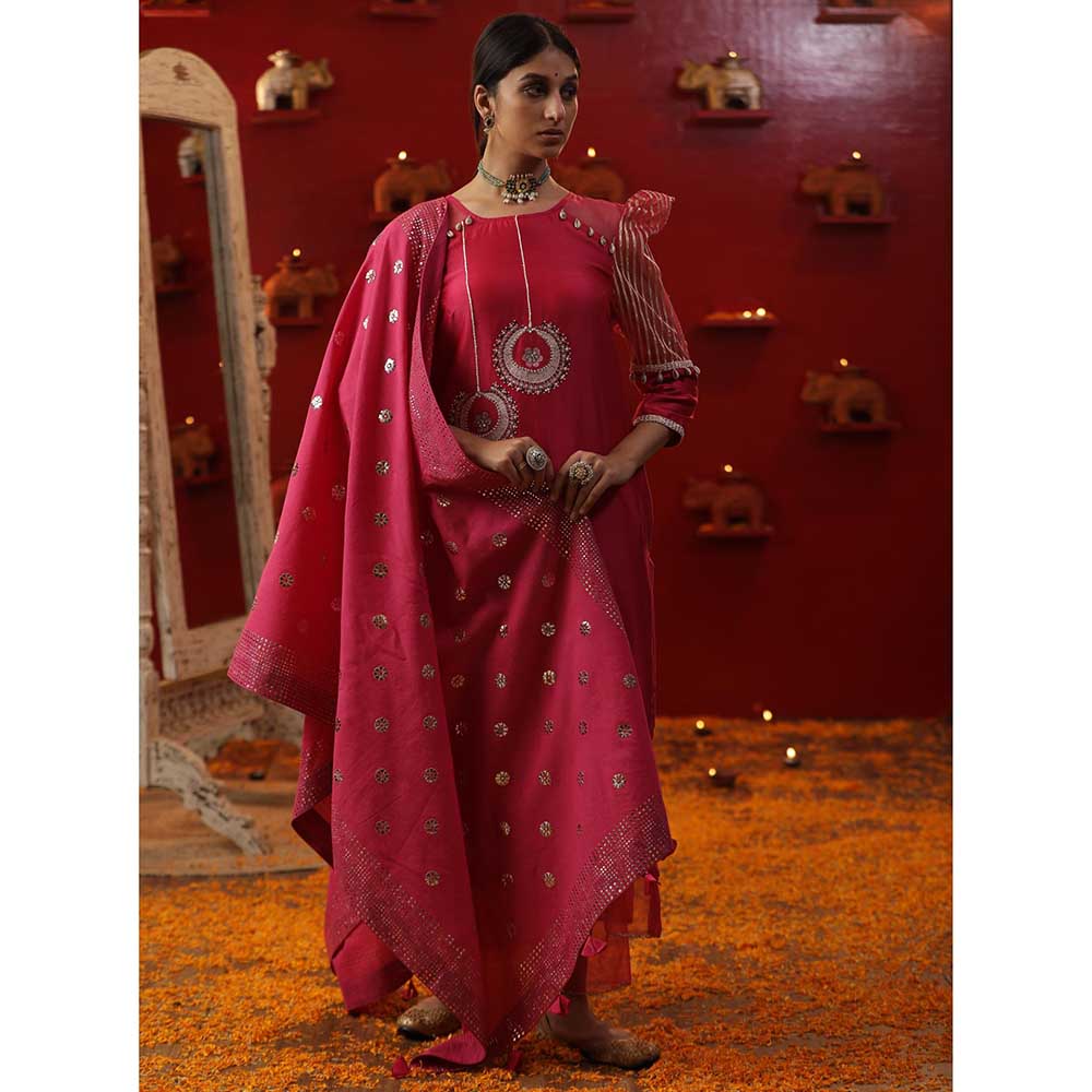 Arpita Sulakshana Pink Bali Signature Kurta with Pant and Dupatta (Set of 3)