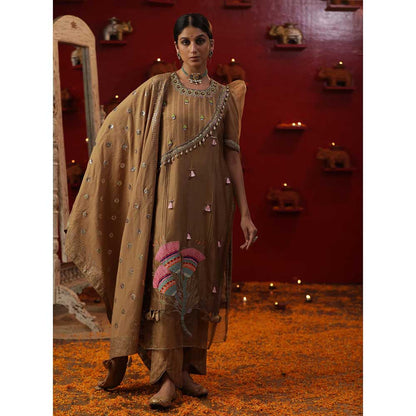 Arpita Sulakshana Gold Bell Handpainted Kurta with Pant and Dupatta (Set of 3)