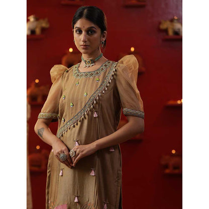 Arpita Sulakshana Gold Bell Handpainted Kurta with Pant and Dupatta (Set of 3)