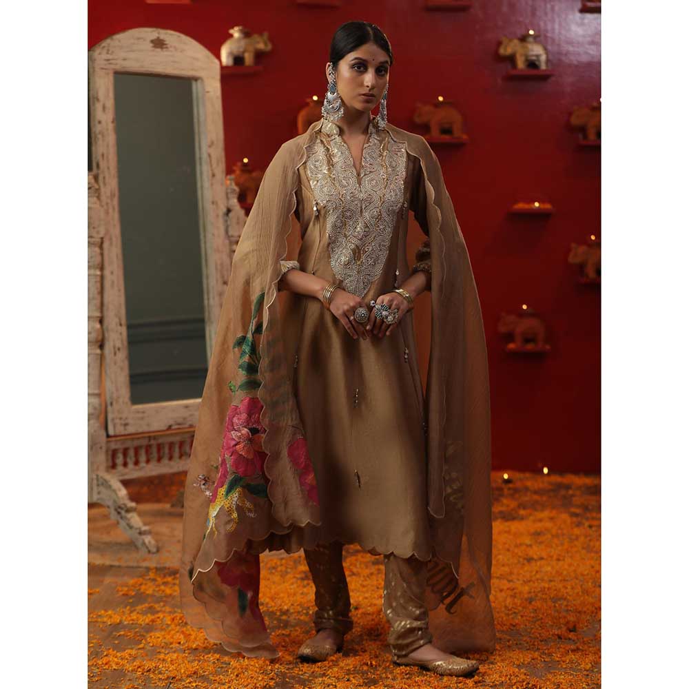 Arpita Sulakshana Gold Shringaar A-Line Kurta with Churidar and Dupatta (Set of 3)