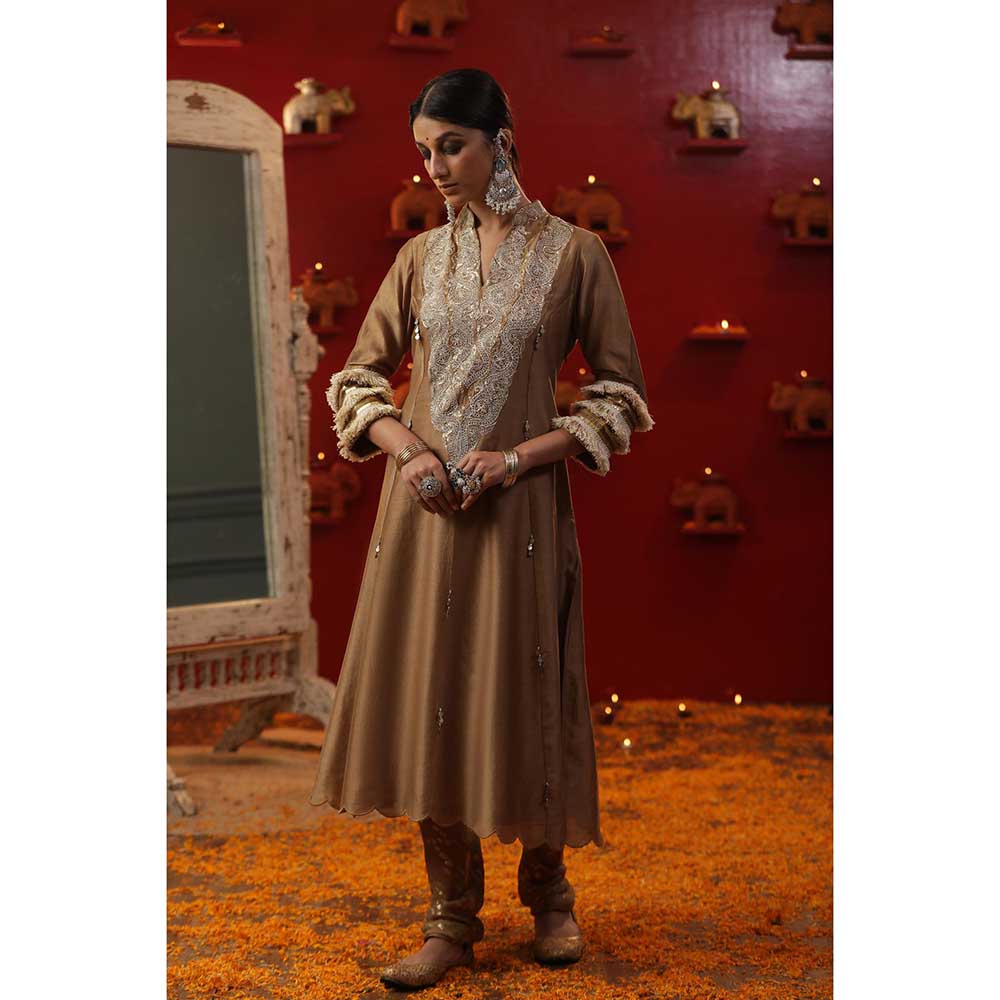 Arpita Sulakshana Gold Shringaar A-Line Kurta with Churidar and Dupatta (Set of 3)