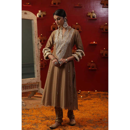 Arpita Sulakshana Gold Shringaar A-Line Kurta with Churidar and Dupatta (Set of 3)