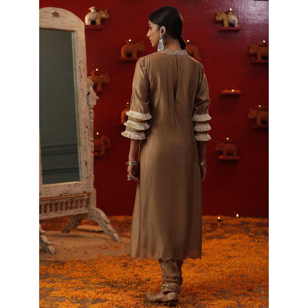 Arpita Sulakshana Gold Shringaar A-Line Kurta with Churidar and Dupatta (Set of 3)