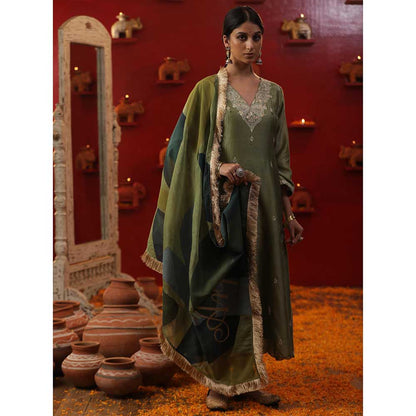 Arpita Sulakshana Pista Green Custom Letter Kurta with Churidar and Dupatta (Set of 3)