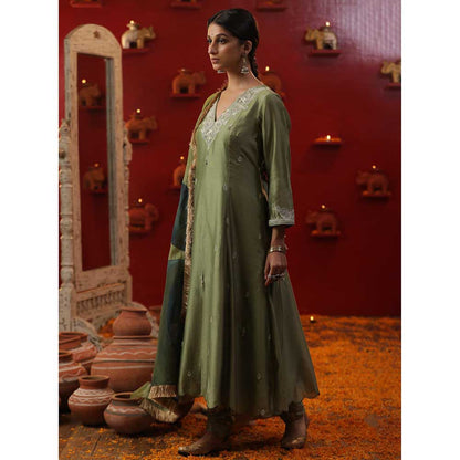 Arpita Sulakshana Pista Green Custom Letter Kurta with Churidar and Dupatta (Set of 3)