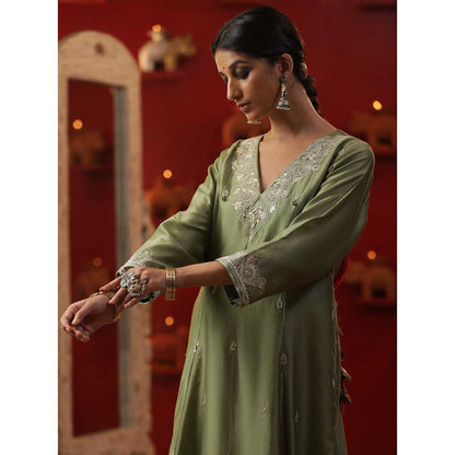 Arpita Sulakshana Pista Green Custom Letter Kurta with Churidar and Dupatta (Set of 3)