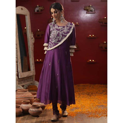 Arpita Sulakshana Purple Shringaar A-Line Kurta with Churidar and Dupatta (Set of 3)