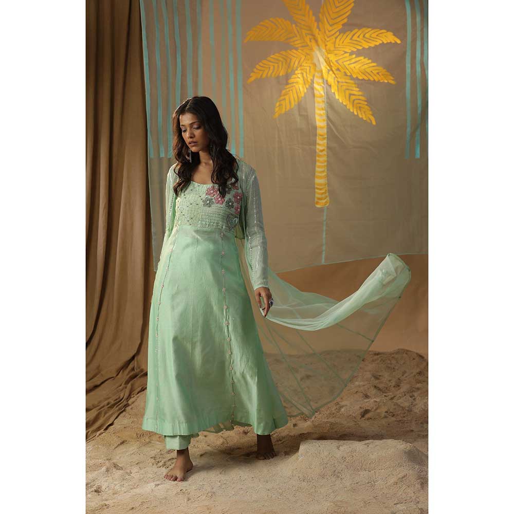 Arpita Sulakshana Pista Green Dress with Jacket (Set of 2)