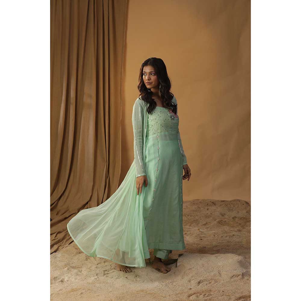 Arpita Sulakshana Pista Green Dress with Jacket (Set of 2)