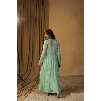 Arpita Sulakshana Pista Green Dress with Jacket (Set of 2)