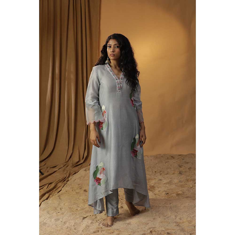 Arpita Sulakshana Ice Blue Handpainted A-Line Kurta (Set of 2)