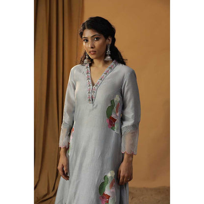 Arpita Sulakshana Ice Blue Handpainted A-Line Kurta (Set of 2)