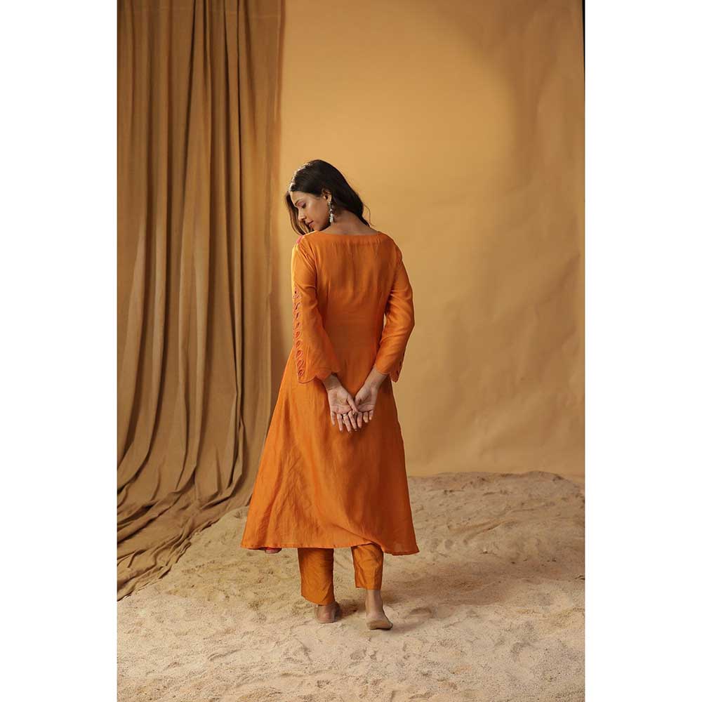 Arpita Sulakshana Orange & Red Handpainted Chanderi Silk Suit (Set of 3)