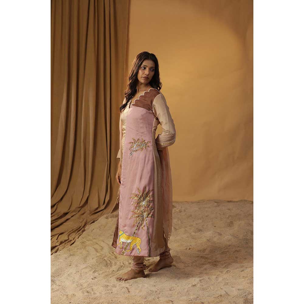 Arpita Sulakshana Peach Multi-Color Block Print Leopard Scarf Suit (Set of 3)