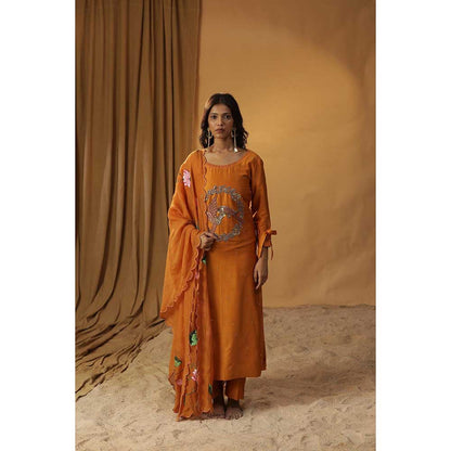 Arpita Sulakshana Rust Orange Bird Embroidered Suit (Set of 3)