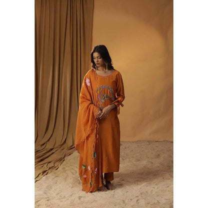 Arpita Sulakshana Rust Orange Bird Embroidered Suit (Set of 3)