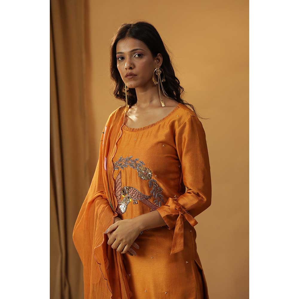 Arpita Sulakshana Rust Orange Bird Embroidered Suit (Set of 3)