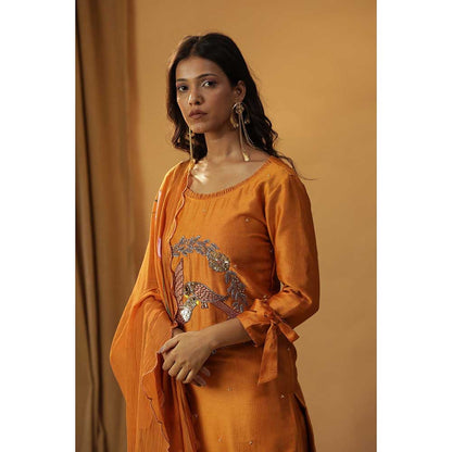 Arpita Sulakshana Rust Orange Bird Embroidered Suit (Set of 3)