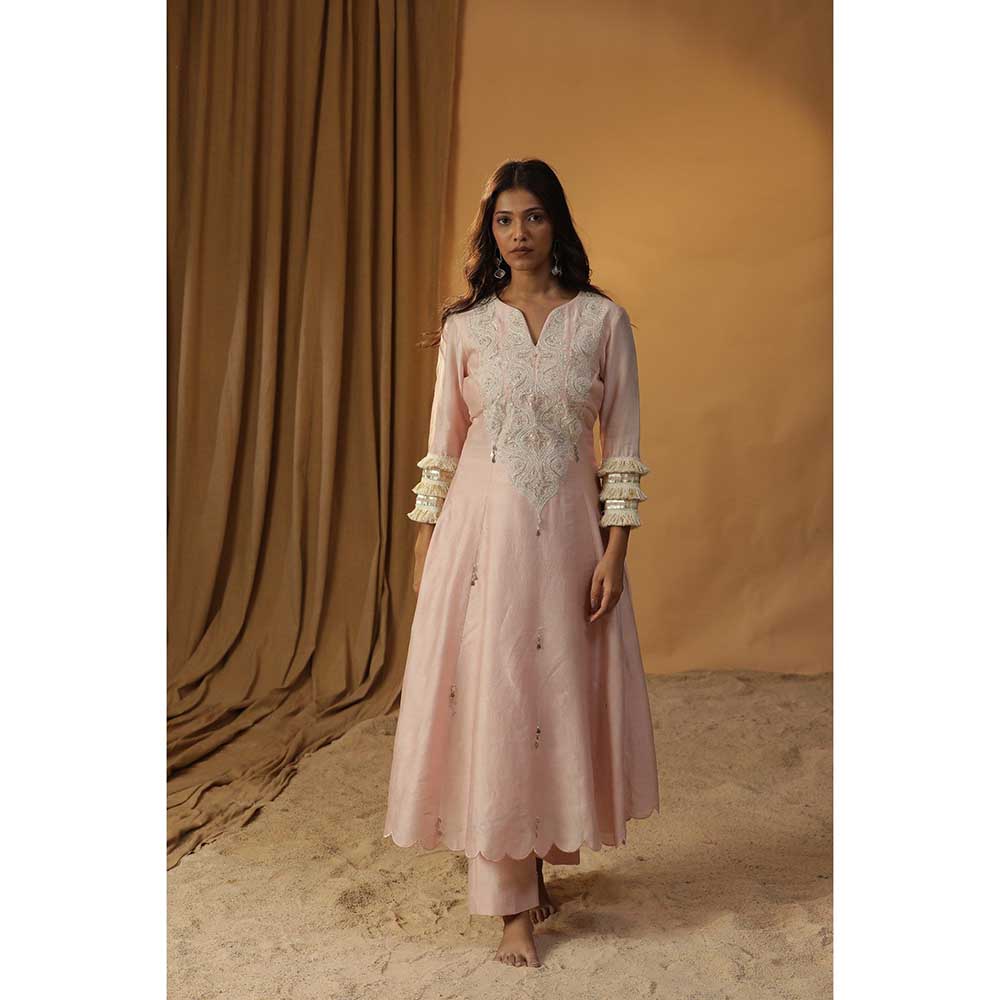 Arpita Sulakshana Baby Pink A-Line Anarkali Kurta & Pant with Dupatta (Set of 3)