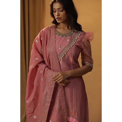 Arpita Sulakshana Canyon Rose Bell Flower Pink Handpainted Suit (Set of 3)