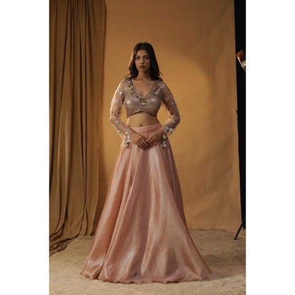 Arpita Sulakshana Peach Organza Lehenga Choli (Set of 3)