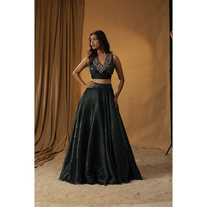Arpita Sulakshana Green Organza Lehenga Choli (Set of 3)