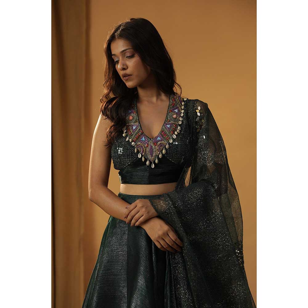 Arpita Sulakshana Green Organza Lehenga Choli (Set of 3)