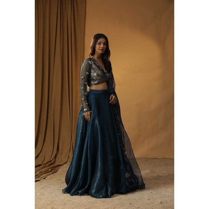 Arpita Sulakshana Navy Blue Organza Lehenga Choli (Set of 3)
