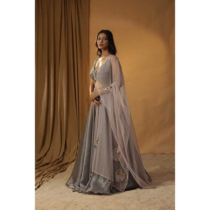Arpita Sulakshana Grey Organza Lehenga Choli (Set of 3)