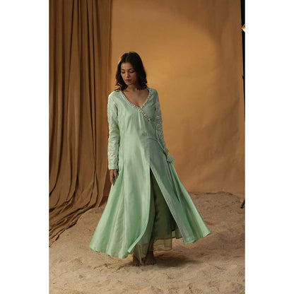 Arpita Sulakshana Pista Green Angarkha Suit & Pant with Dupatta (Set of 3)