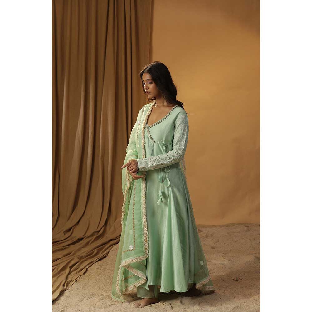 Arpita Sulakshana Pista Green Angarkha Suit & Pant with Dupatta (Set of 3)