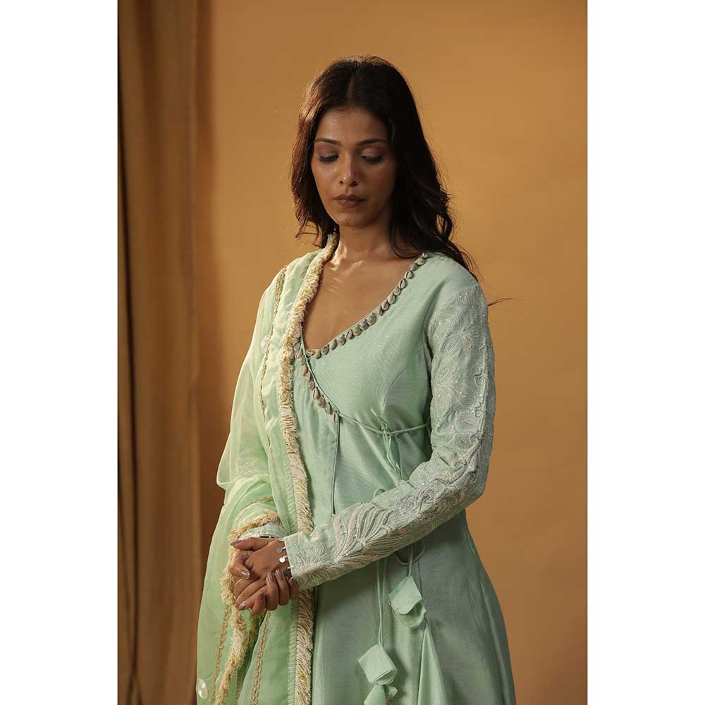Arpita Sulakshana Pista Green Angarkha Suit & Pant with Dupatta (Set of 3)