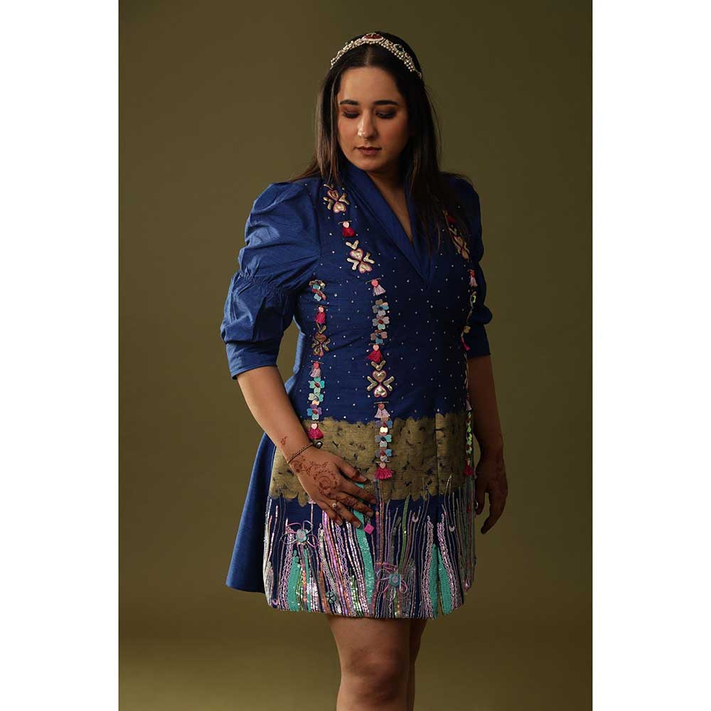 Arpita Sulakshana Electric Blue Hand Painted Mini Dress