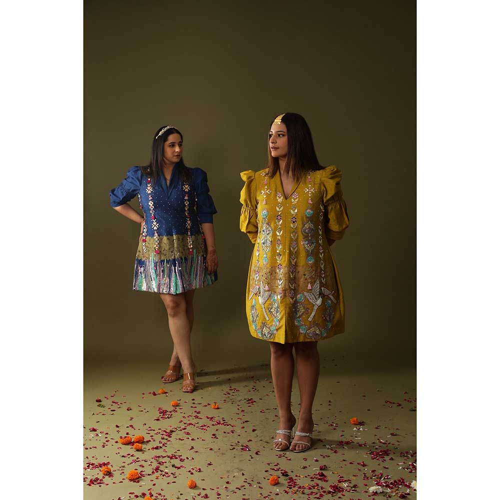 Arpita Sulakshana Electric Blue Hand Painted Mini Dress
