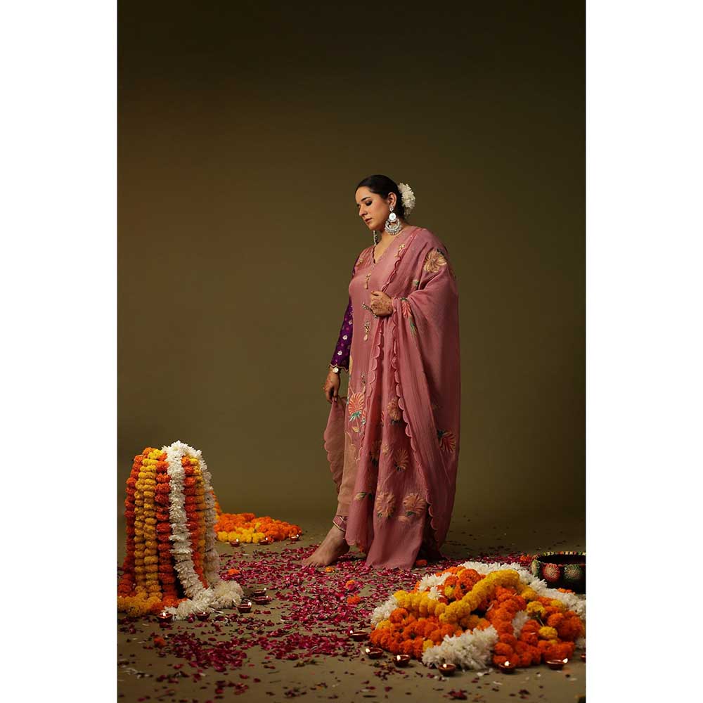 Arpita Sulakshana Pink Ram Sita Hand Painted Kurta with Pant and Dupatta (Set of 3)