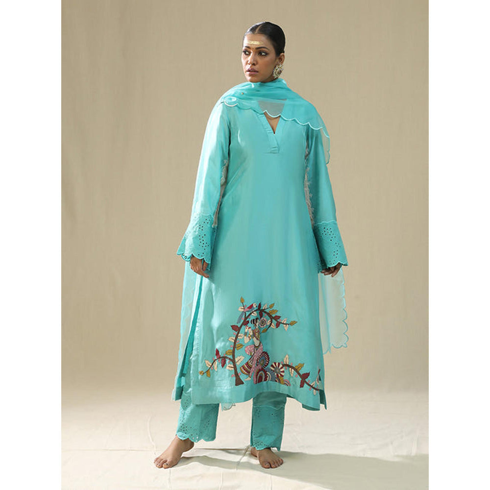 Arpita Sulakshana Sky Blue Hand Painted Kurta and Pants with Dupatta