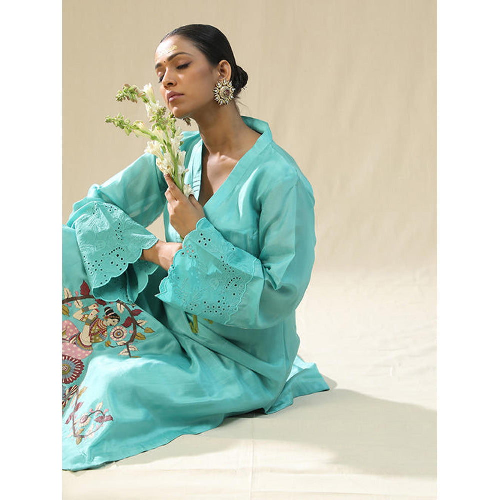 Arpita Sulakshana Sky Blue Hand Painted Kurta and Pants with Dupatta