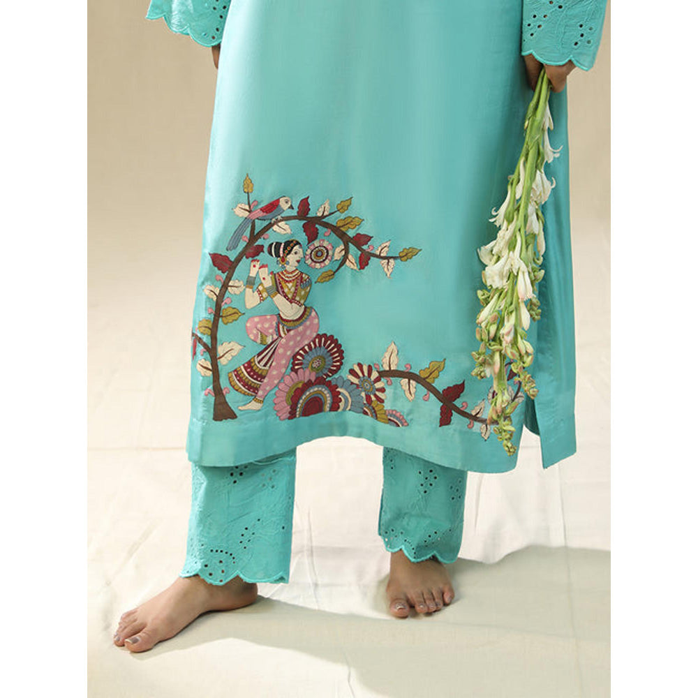 Arpita Sulakshana Sky Blue Hand Painted Kurta and Pants with Dupatta