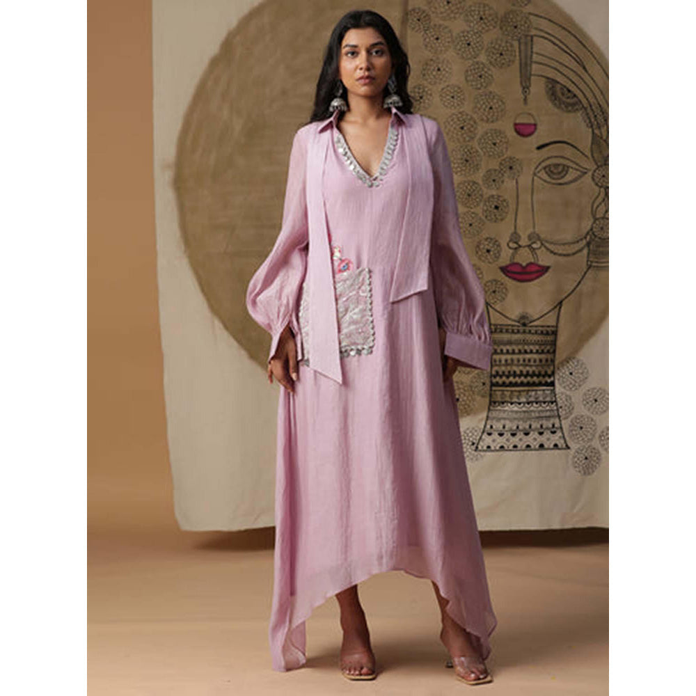 Arpita Sulakshana Burnt Orange Foil Printed Chanderi Gown with Dupatta Set