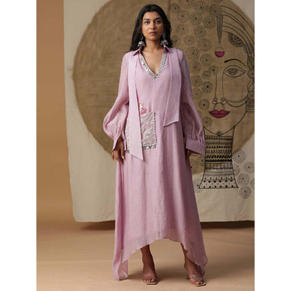 Arpita Sulakshana Burnt Orange Foil Printed Chanderi Gown with Dupatta Set