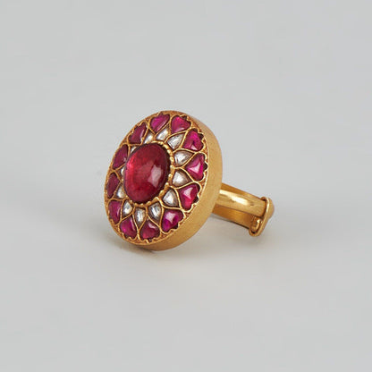 KARISA DESIGNS Pink Divya Kundan Ring