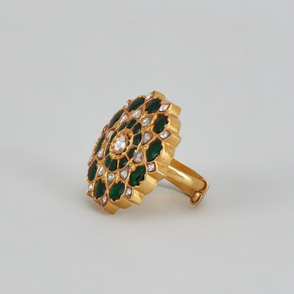 KARISA DESIGNS Green Phool Kundan Ring