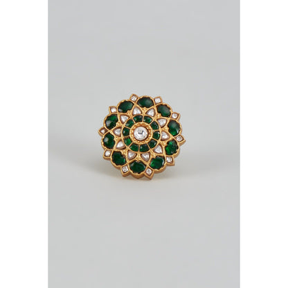 KARISA DESIGNS Green Phool Kundan Ring