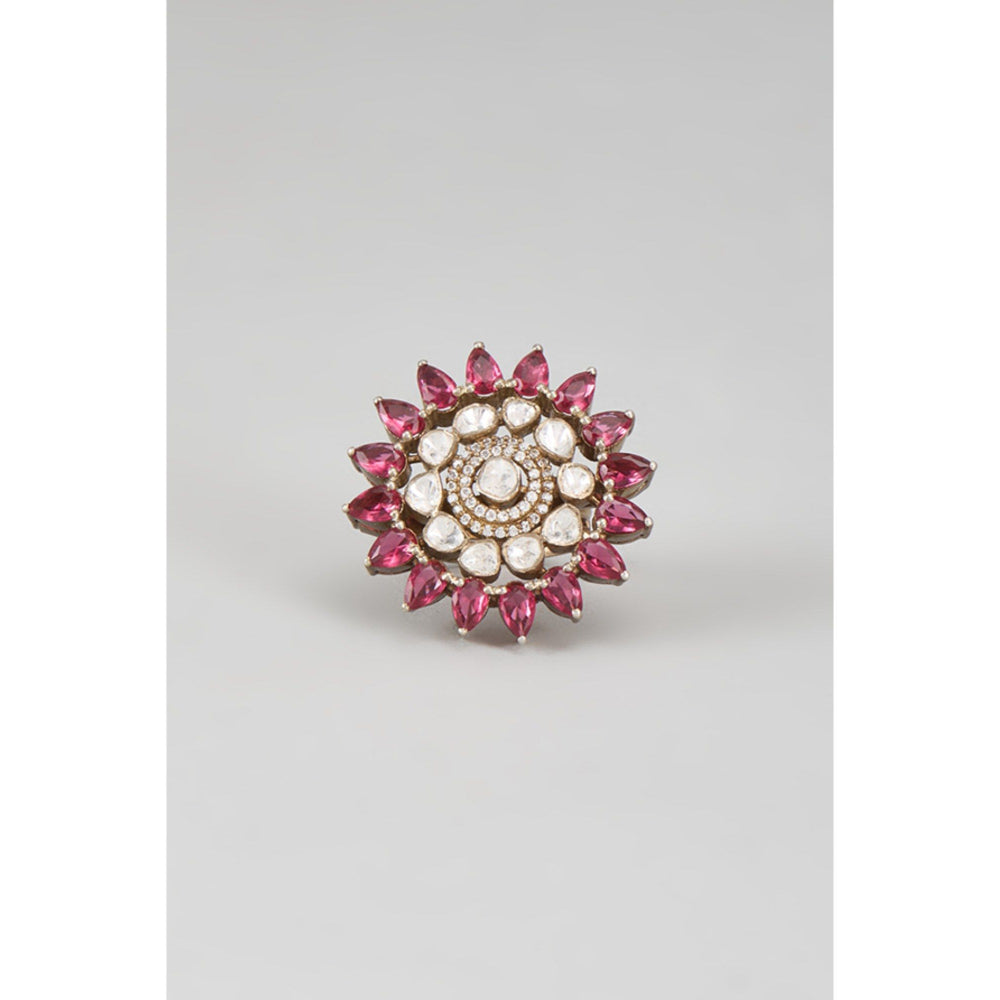 KARISA DESIGNS Pink Yantra Moissanite Tourmaline Ring