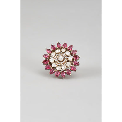 KARISA DESIGNS Pink Yantra Moissanite Tourmaline Ring