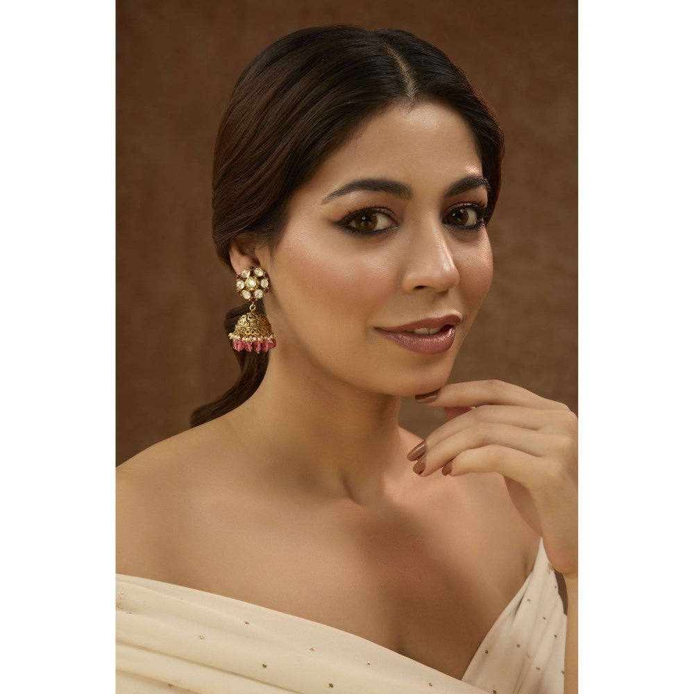 KARISA DESIGNS Pink Katha Jhumkas